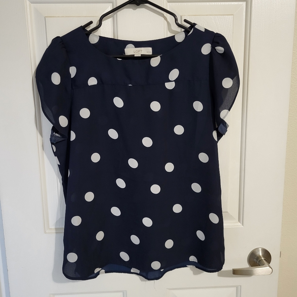 LOFT Dark Blue Polka Dot Blouse Size LP